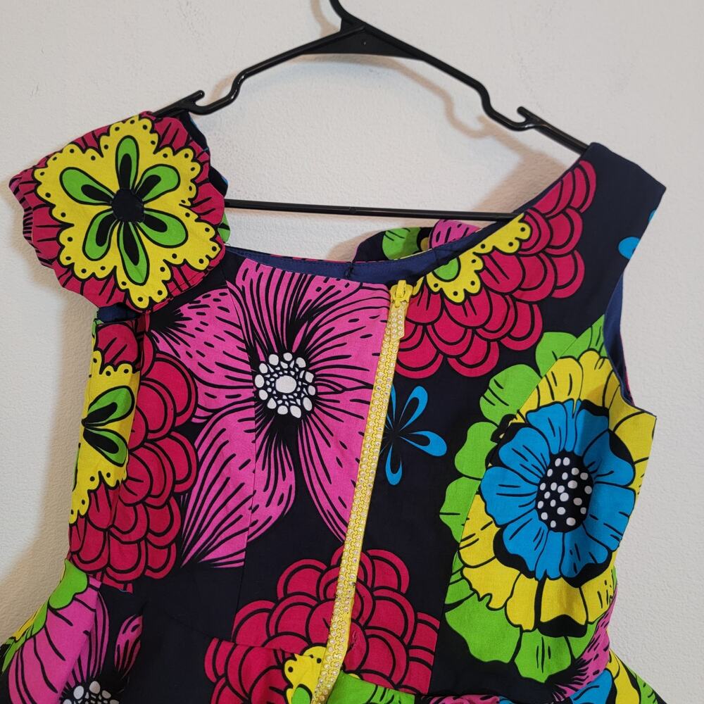 Floral Retro Unique Handmade Blouse Top Asymmetrical Ruffle Lined Zip Back - Picture 6 of 11